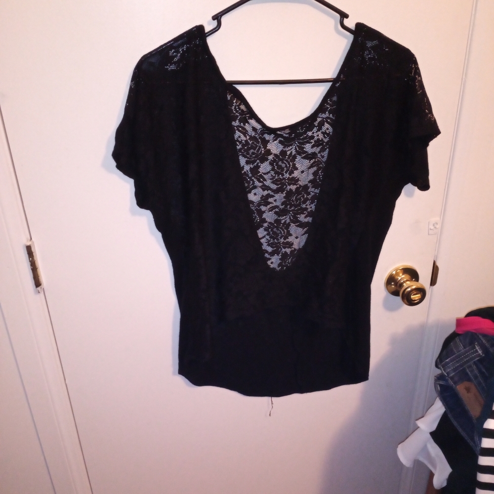 Ladies butterfly style knit top with lace insets